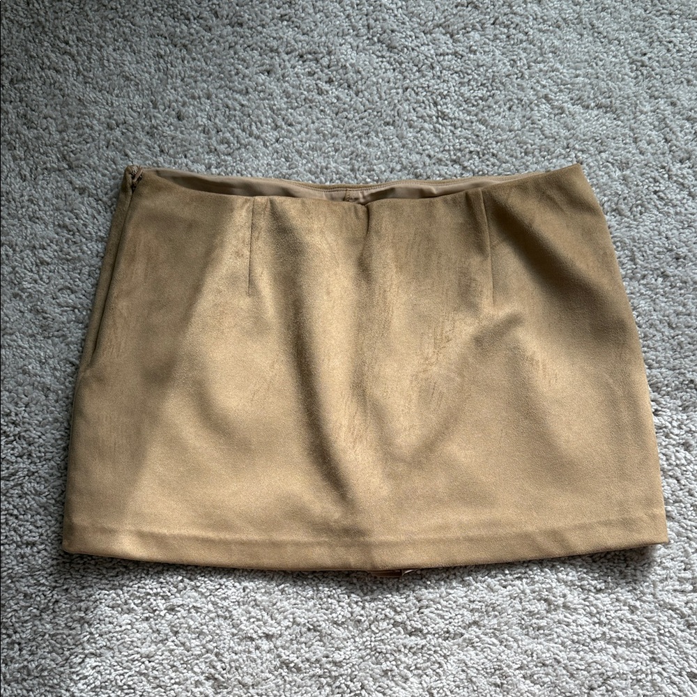 Tan Suede Mini Skirt - Picture 2 of 4